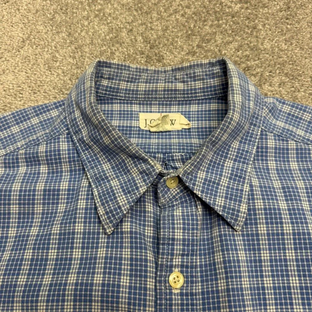 J.Crew Cotton Button Down Shirt Men XL Tall Blue Plaid Long Sleeve Cotton Casual